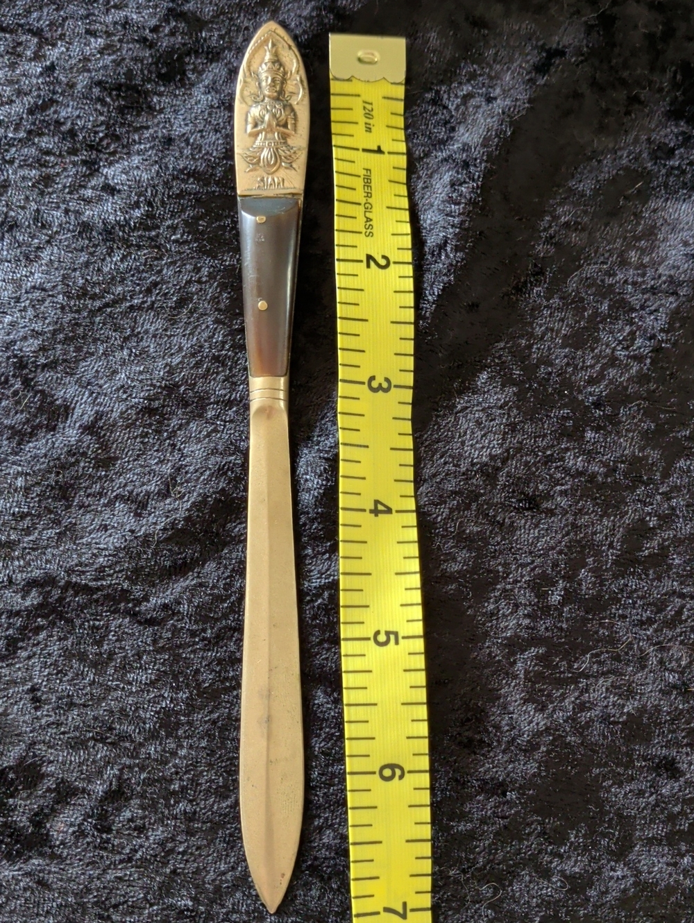 Vintage Mid-Century Siam Brass & Horn Letter Opener - Thai (Siam) Deity